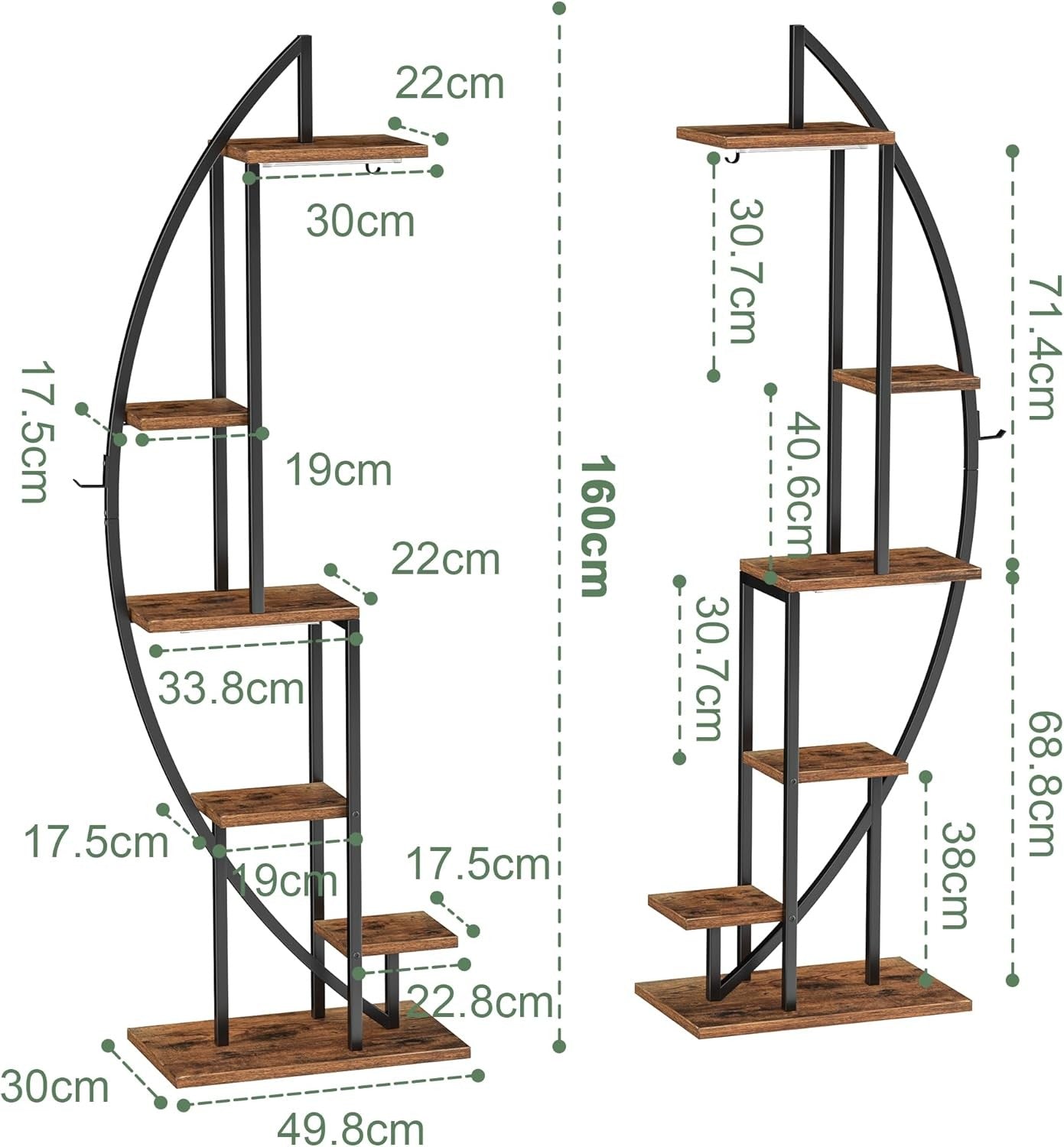 2PCs 6 Tier Metal Half Moon Plant Stand Indoor Tall Flower Shelf 160cm Display