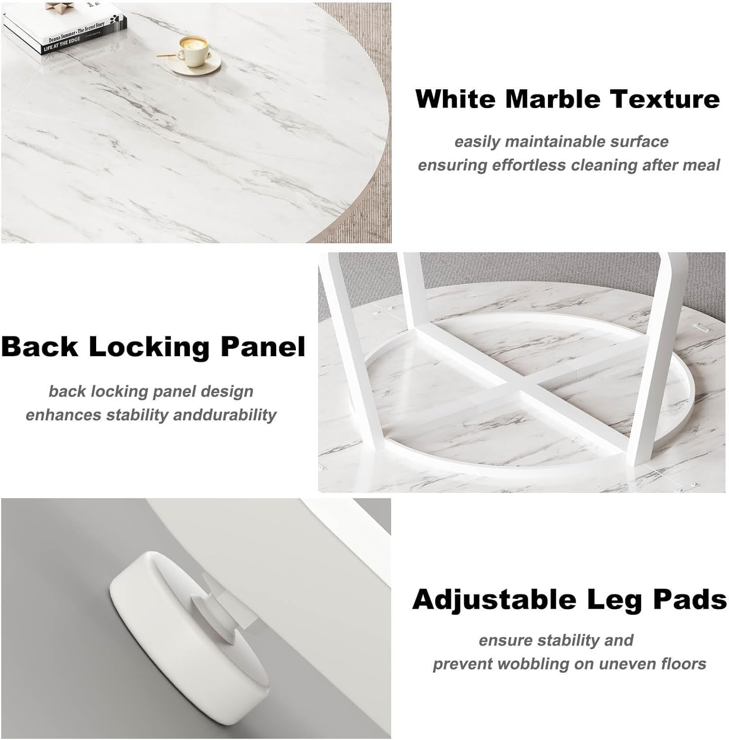 Round White Marble Dining Table 4-6 Seater Wood Metal Kitchen Home 130cm