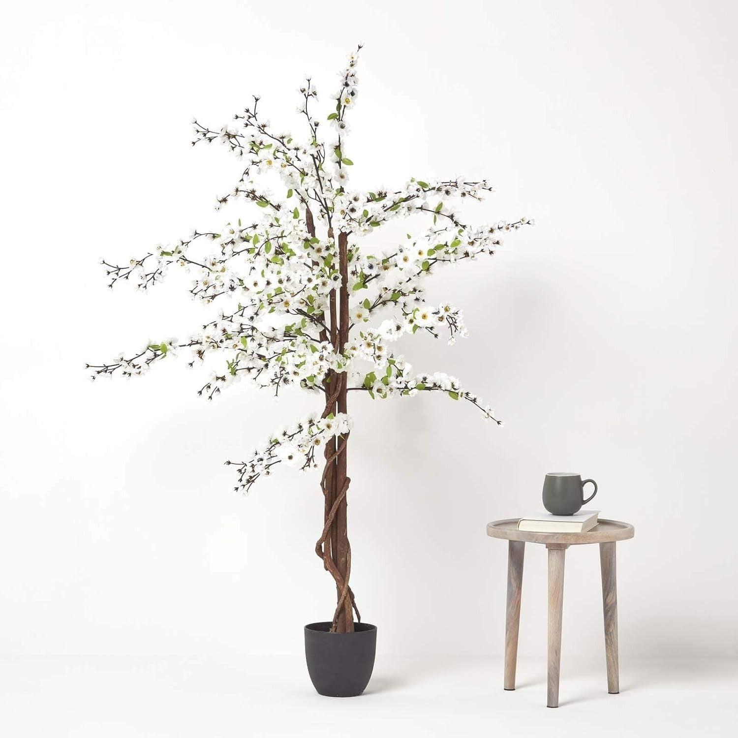 150cm White Blossom Tree Artificial Plant with Real Wood Trunk Home Decoration