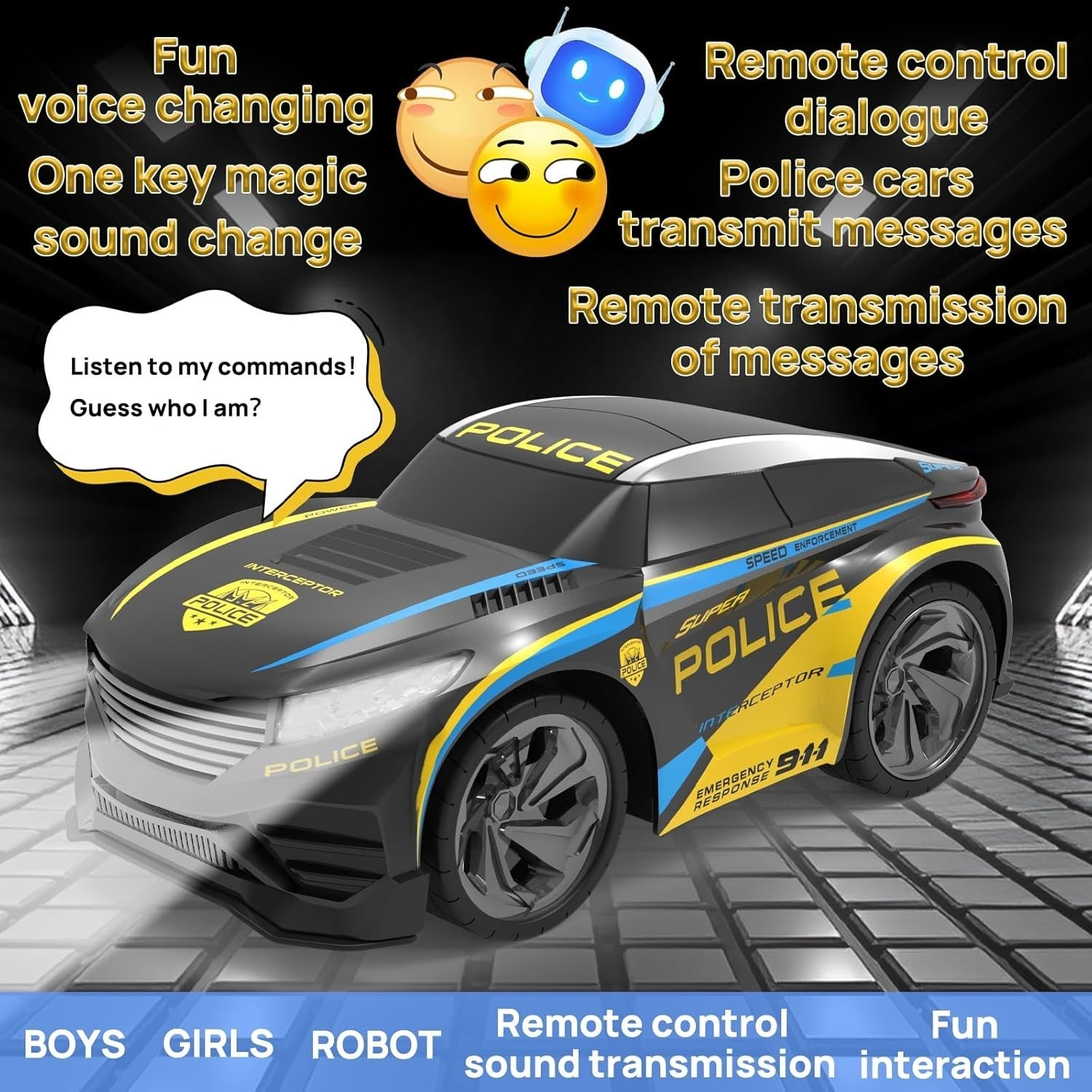 RC Police Car for Kids 2.4GHz Voice Changing Lights Sirens Rechargeable Toy 3–8