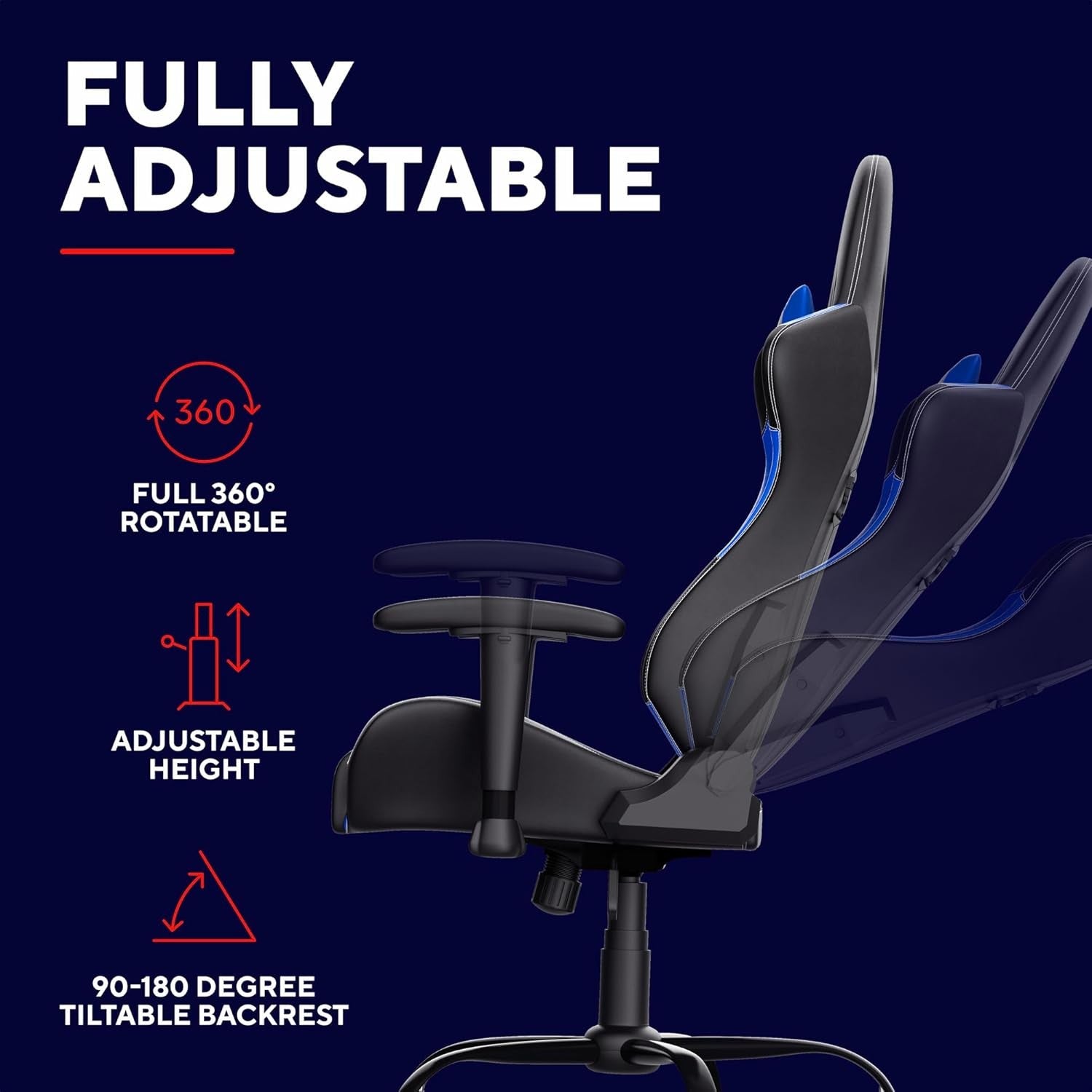 Ergonomic Gaming Chair 360° Swivel Office Desk Chair Blue