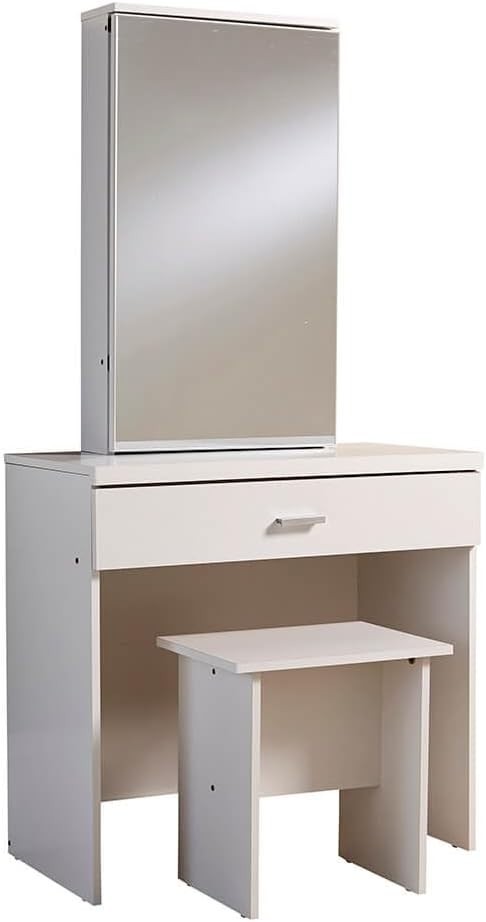 White Modern Dressing Table Set Mirror Stool Storage Makeup Vanity Desk