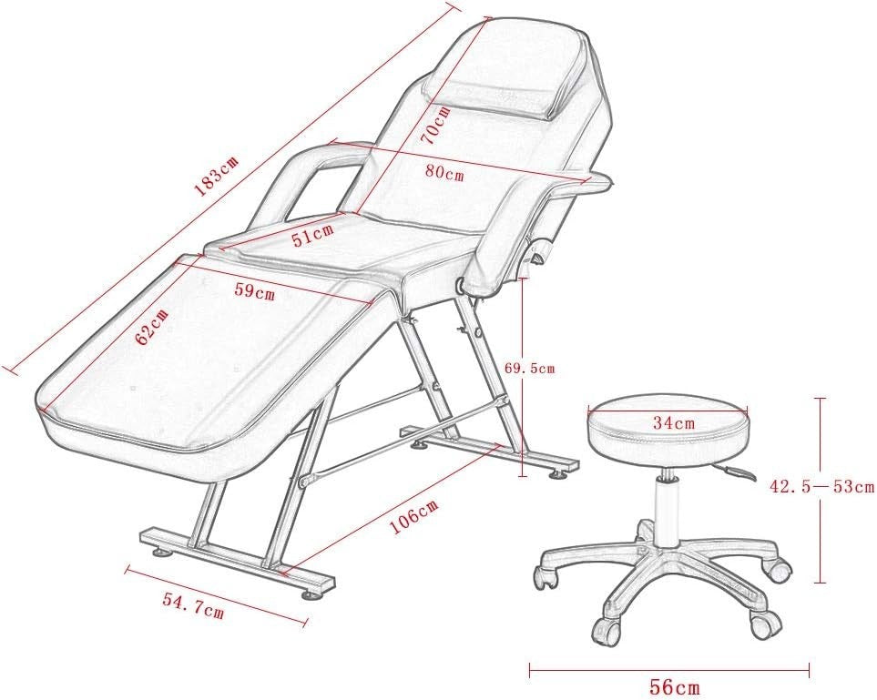 Reclining Beauty Bed Massage Table Adjustable Salon Spa Tattoo Chair Set White