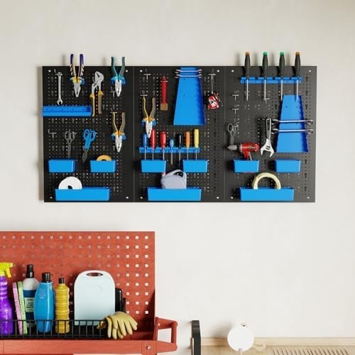 Customizable Wall-Mount Pegboard Kit 3PCS 120x60cm Alloy Steel 34 Hooks