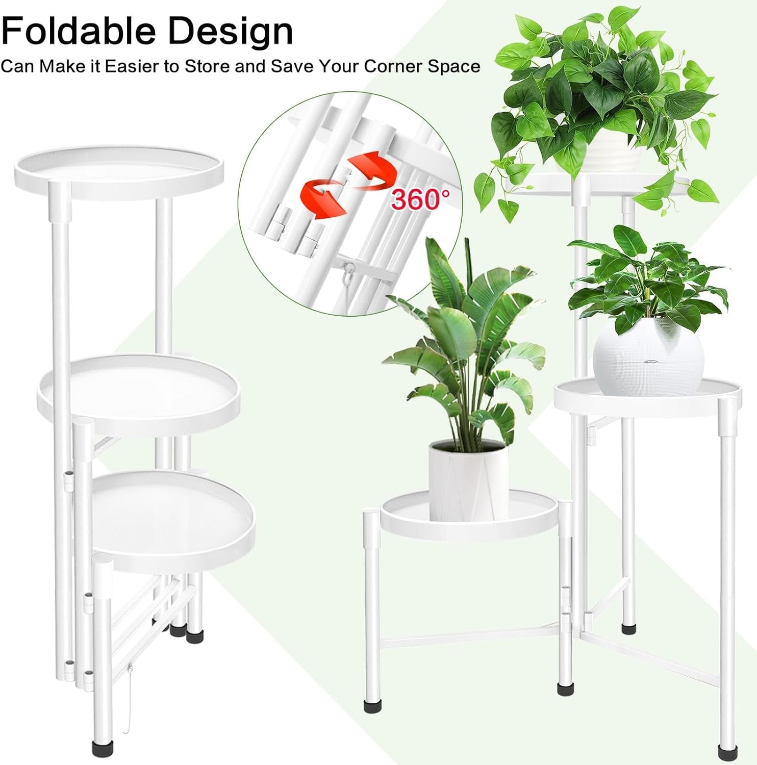 3 Tier White Metal Plant Stand Indoor Outdoor Corner  Rack Flower Pot Display