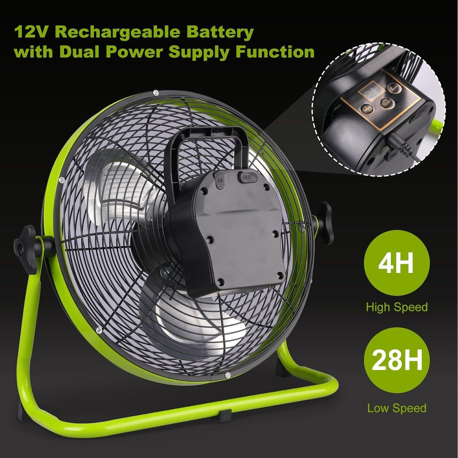 20W Solar Floor Fan – 15000mAh Rechargeable Portable 12-Speed Outdoor Black