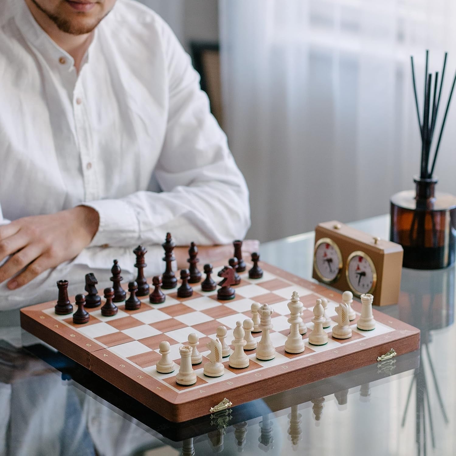 38cm Tournament Wooden Chess Set – Inlaid Folding Board & Weighted Pieces