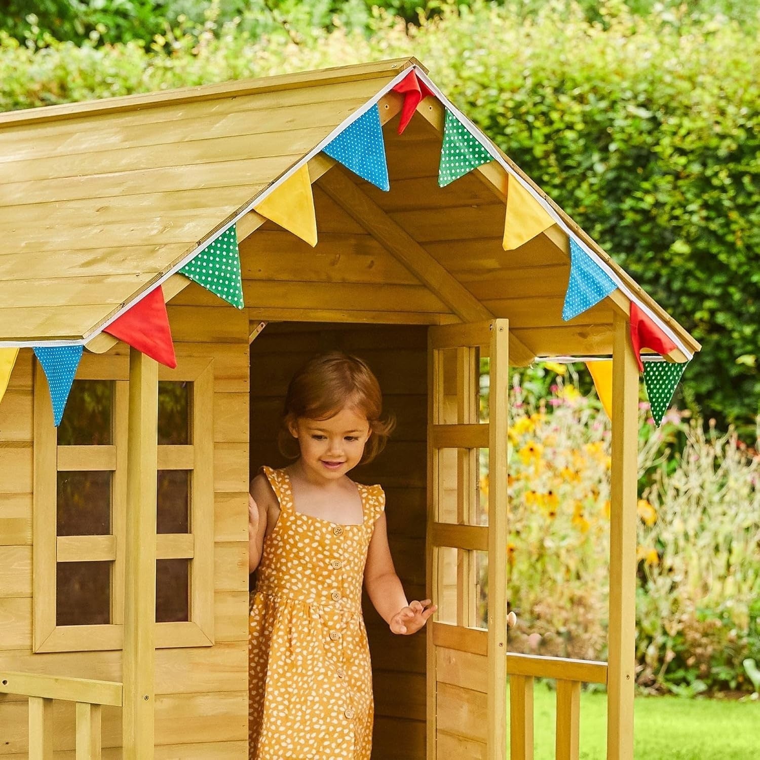 Wooden Kids Playhouse Cottage Outdoor Garden w Mud Kitchen Floor Veranda