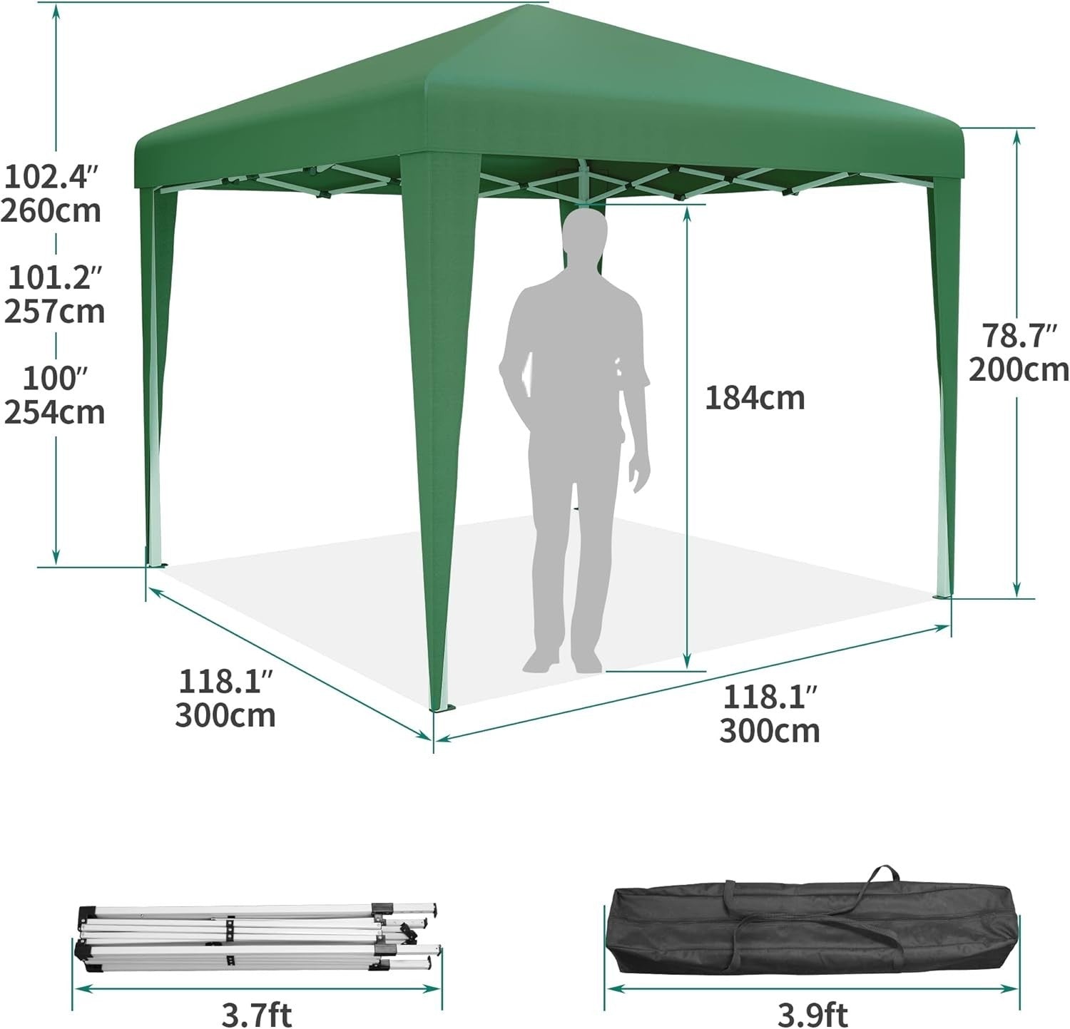 3x3M Heavy Duty Green Gazebo Waterproof Folding Garden Party Tent With Bag