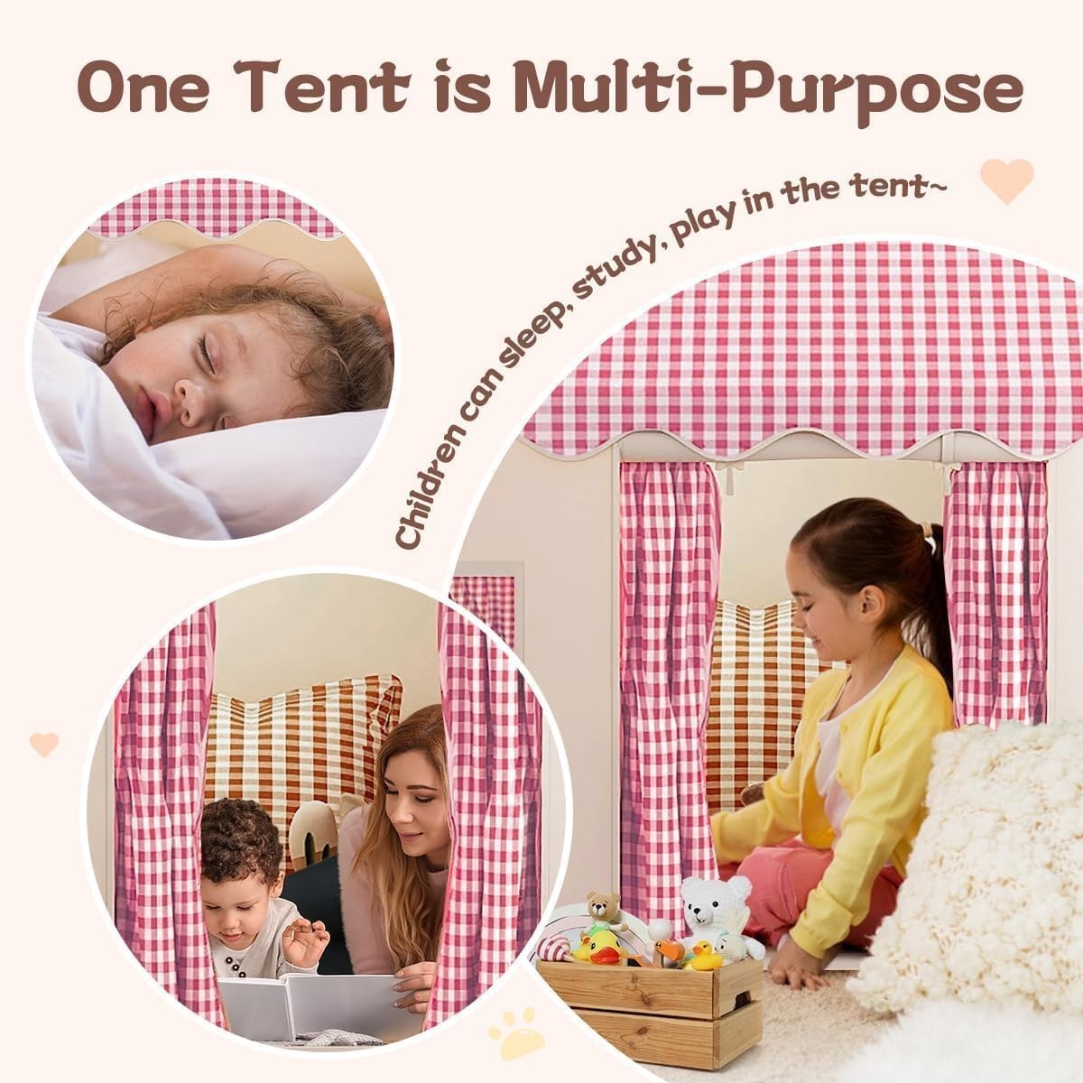 Pink Kids Play Tent with Star Lights Indoor Outdoor Princess Teepee