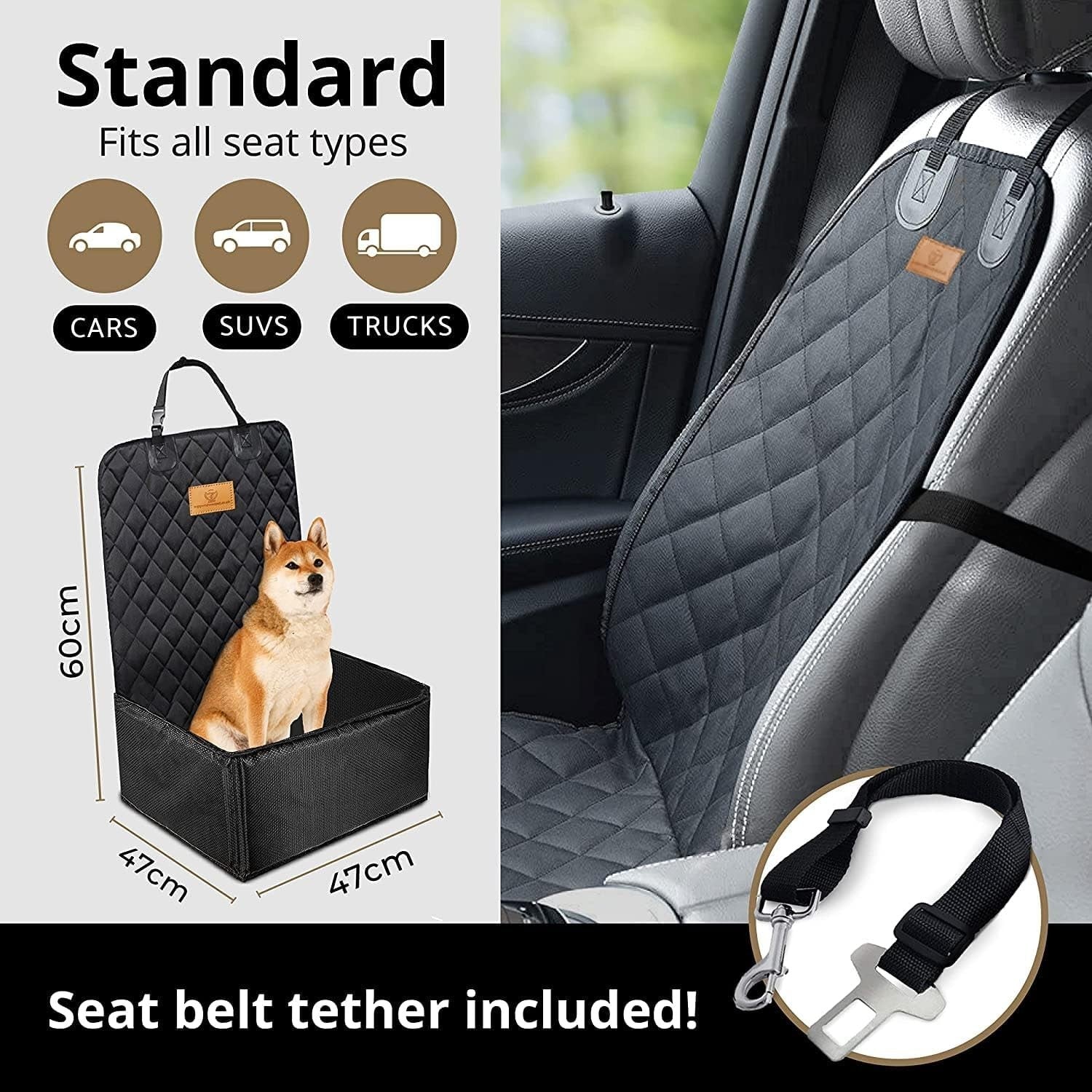 2 in 1 Dog Booster Seat Front Car Seat Cover Waterproof Non Slip 60cm