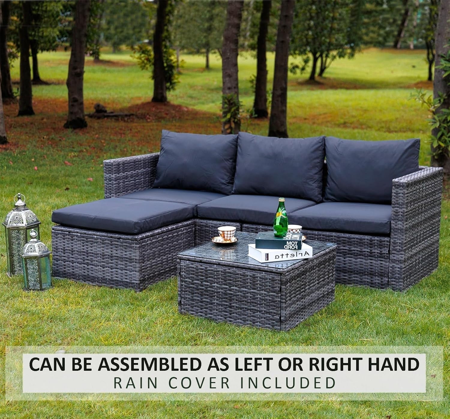 Rattan Corner Garden Sofa Set 4 Seater w/Table & Cushions Outdoor