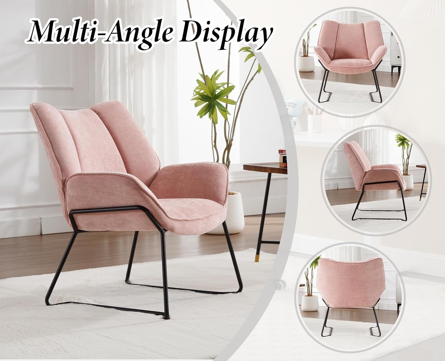 Pink Chenille Tub Chair Accent Armchair Living Room Bedroom Lounge Seat