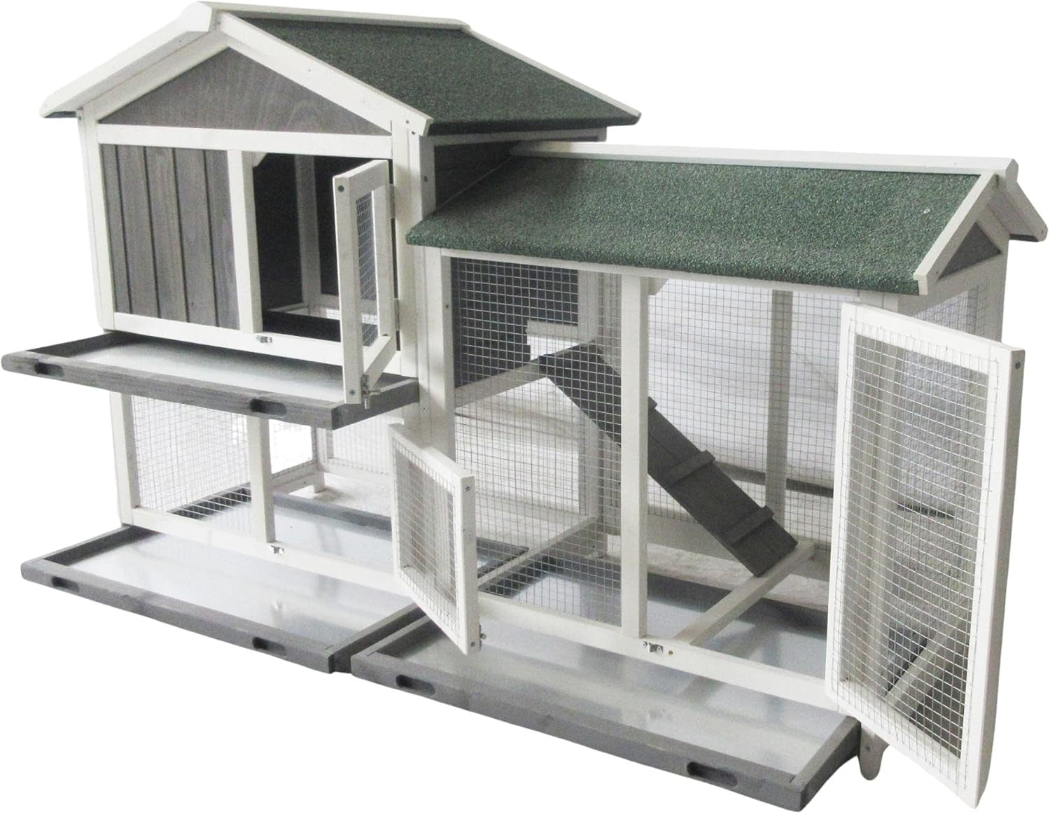 Large Double Decker Rabbit Hutch with Run Extra Deep Outdoor Wooden Cage