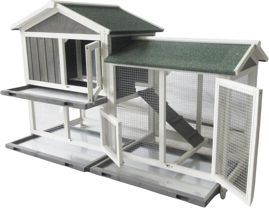Large Double Decker Rabbit Hutch with Run Extra Deep Outdoor Wooden Cage