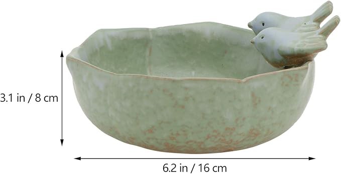 Ceramic Bird Bath Feeder Bowl – Garden Outdoor Ornament with Bird Design