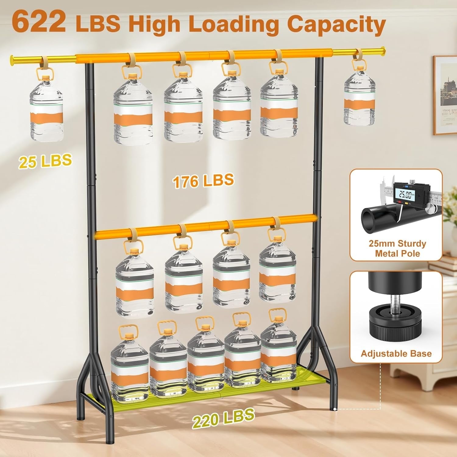 280KG Double Clothes Rail with Shelves – Heavy Duty Black