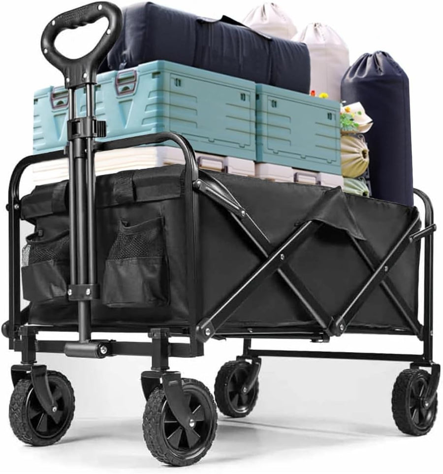 Heavy Duty Folding Camping Trolley Wagon 176LBS All-Terrain Wheels Adjustable