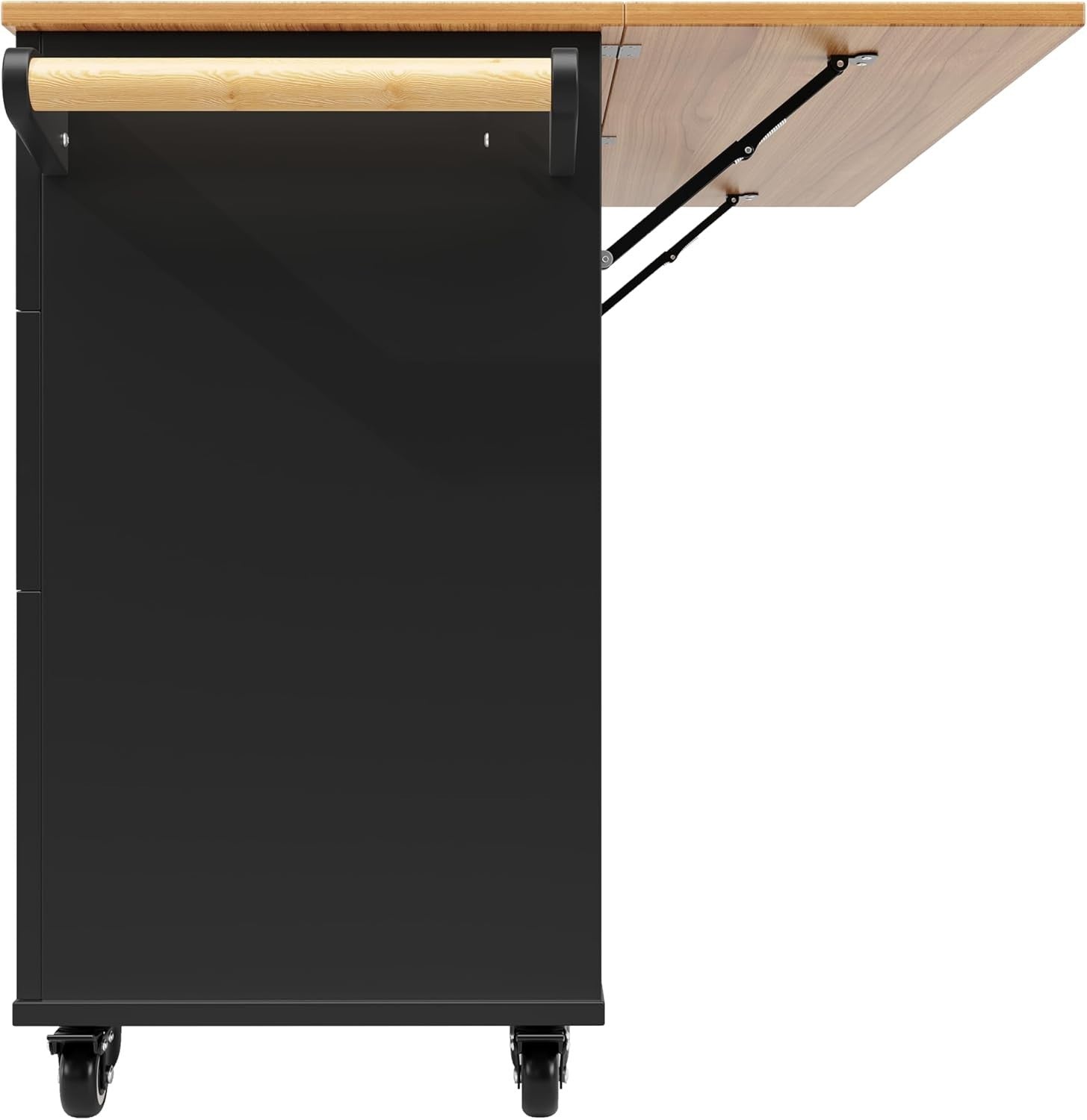Kitchen Island on Wheels with Drawers & Flip Cabinet, 133cm Black Unit