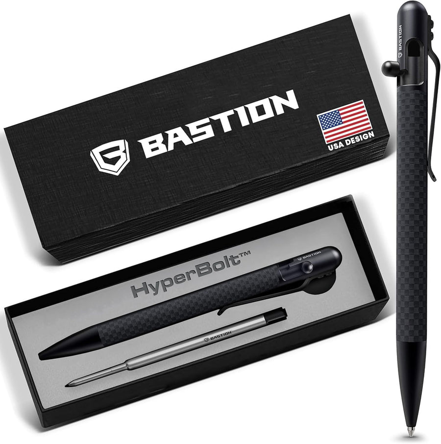 Luxury Carbon Fibre Black Ballpoint Pen – Slim, Bolt Action, Gift Ready