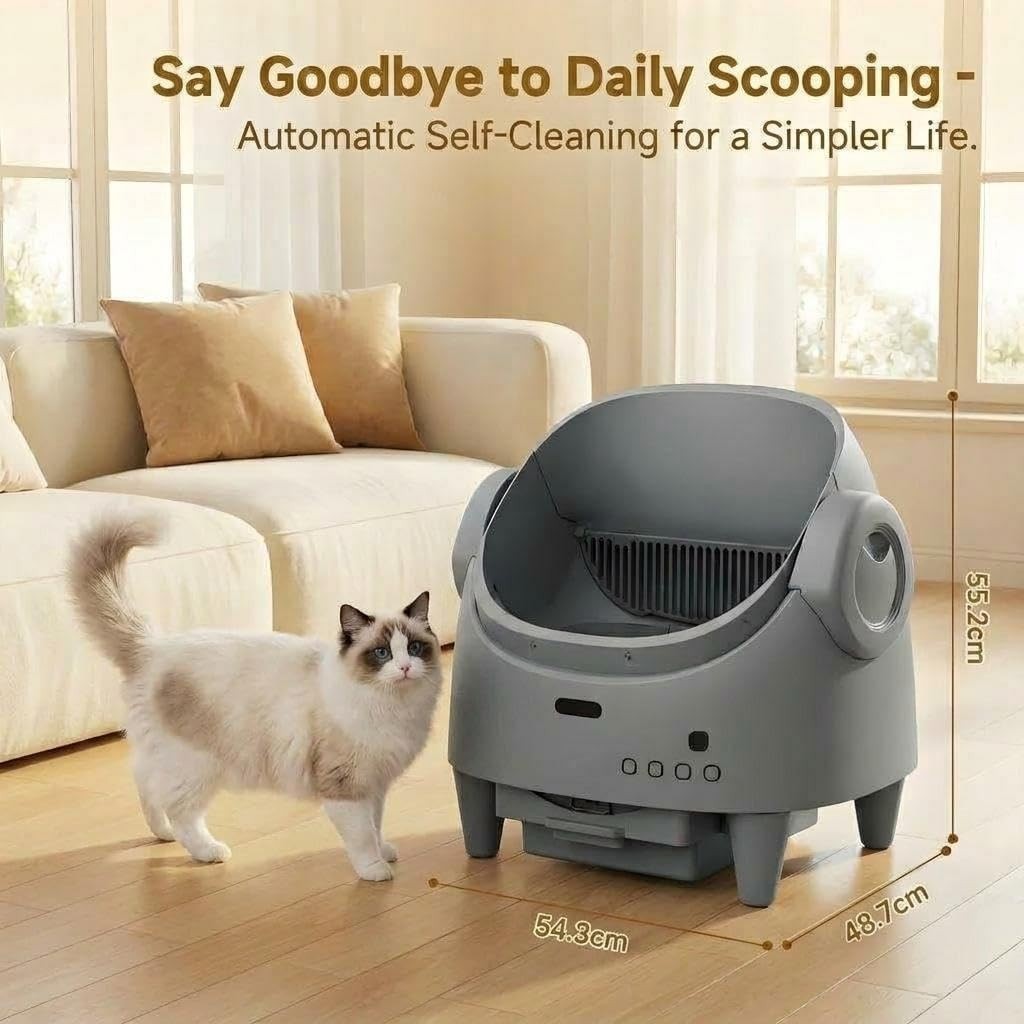 Self Cleaning Cat Litter Box APP Monitor Auto Open Top Grey XL
