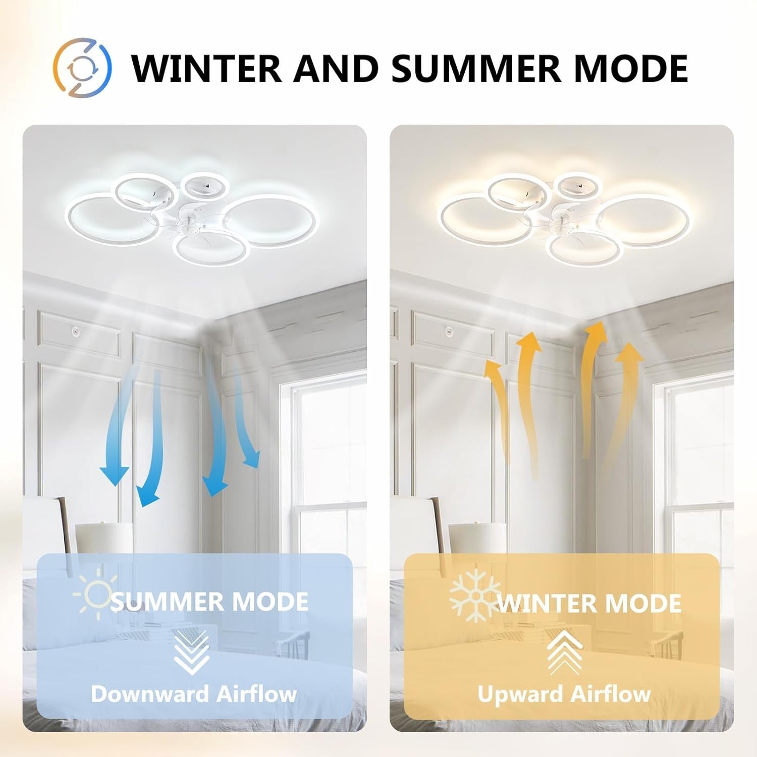 100cm Black Ceiling Fan with Light, 6-Speed, Dimmable, LED, Recessed