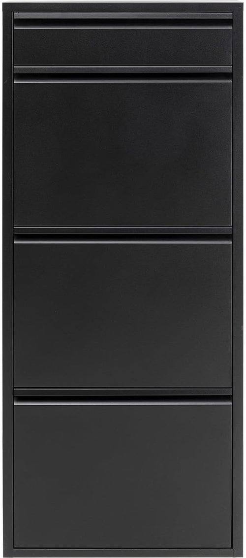 Slim Shoe Storage Cabinet Black Steel 4 Tier Tilt Drawer Hallway Unit