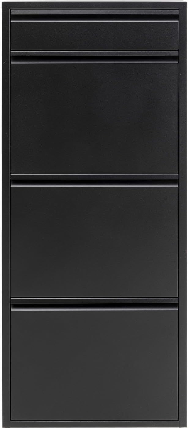 Slim Shoe Storage Cabinet Black Steel 4 Tier Tilt Drawer Hallway Unit