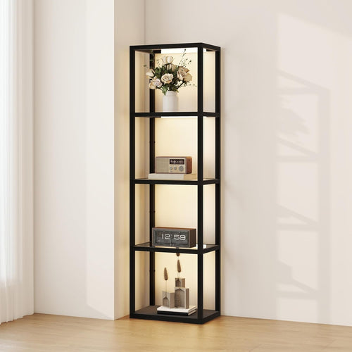 Tall Floor Lamp with Glass Shelves Dimmable Column Storage LED Standing Light