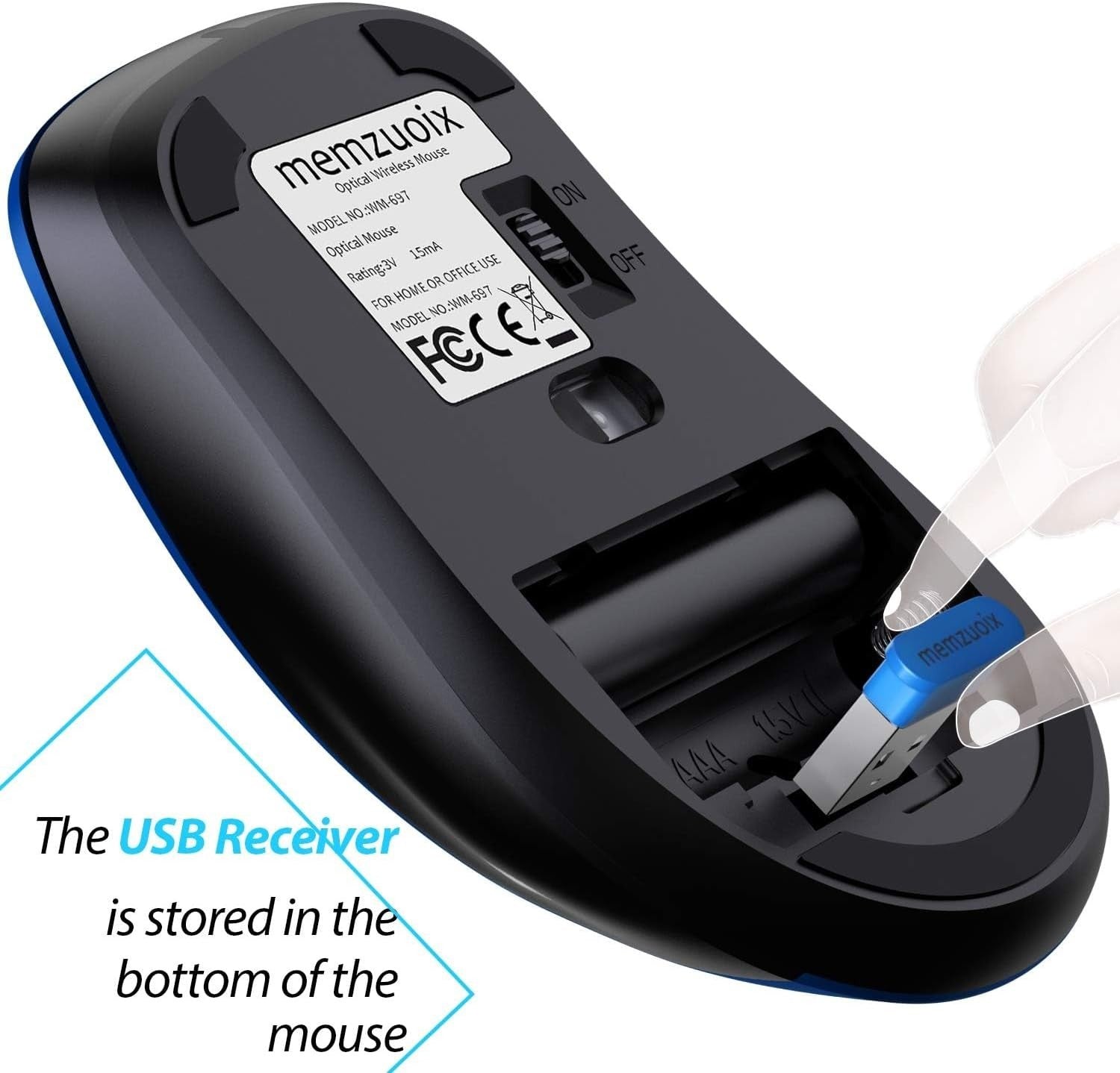 Blue 2.4G Wireless Mouse 1400 DPI Optical USB 5-Button Laptop PC