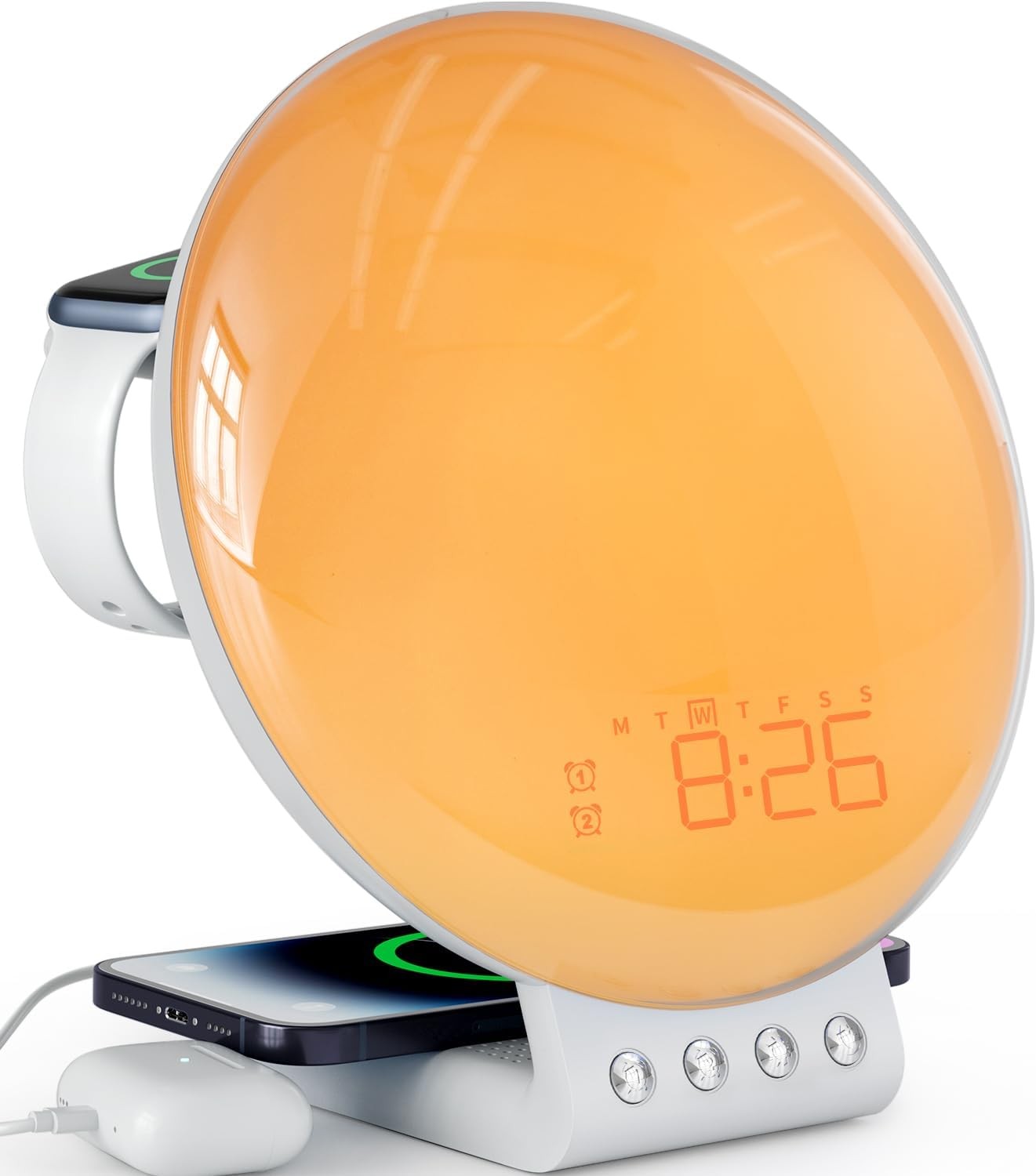 Sunrise Wake Up Light Alarm Clock App Control Wireless Charging Multicolor