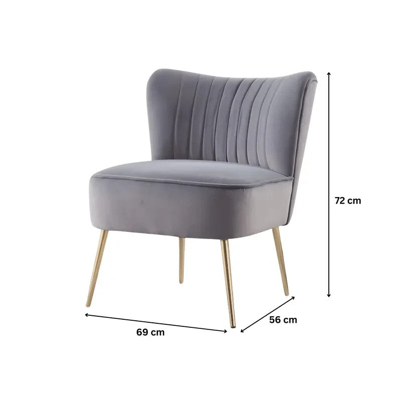 Grey Velvet Armless Accent Chair with Gold Legs Modern Lounge Bedroom Seat