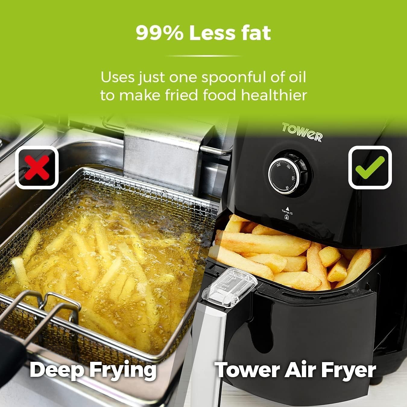 1.5L Compact Air Fryer Vortx Tech Fast Healthy Cooking 900W Roast Bake Grill