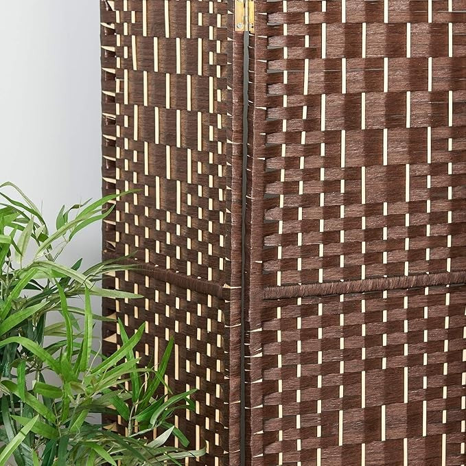 Dark Brown Wicker Folding Room Divider 6 Panel – Rustic Solid Weave Privacy
