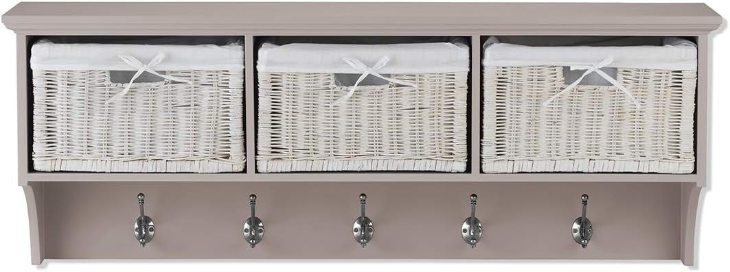Truffle Wall Mounted Coat Rack 3 Wicker Baskets 5 Hooks Hallway Storage Shelf