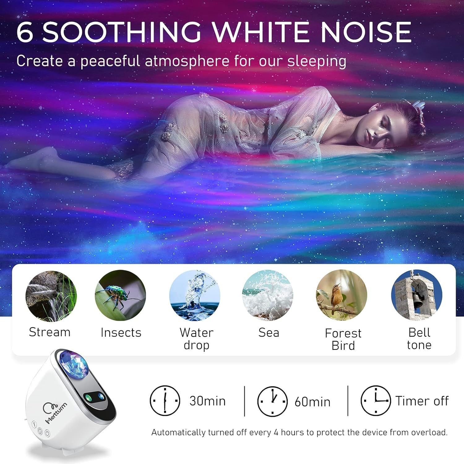 Galaxy Aurora Star Projector Bluetooth White Noise Moon Night Light RGBW