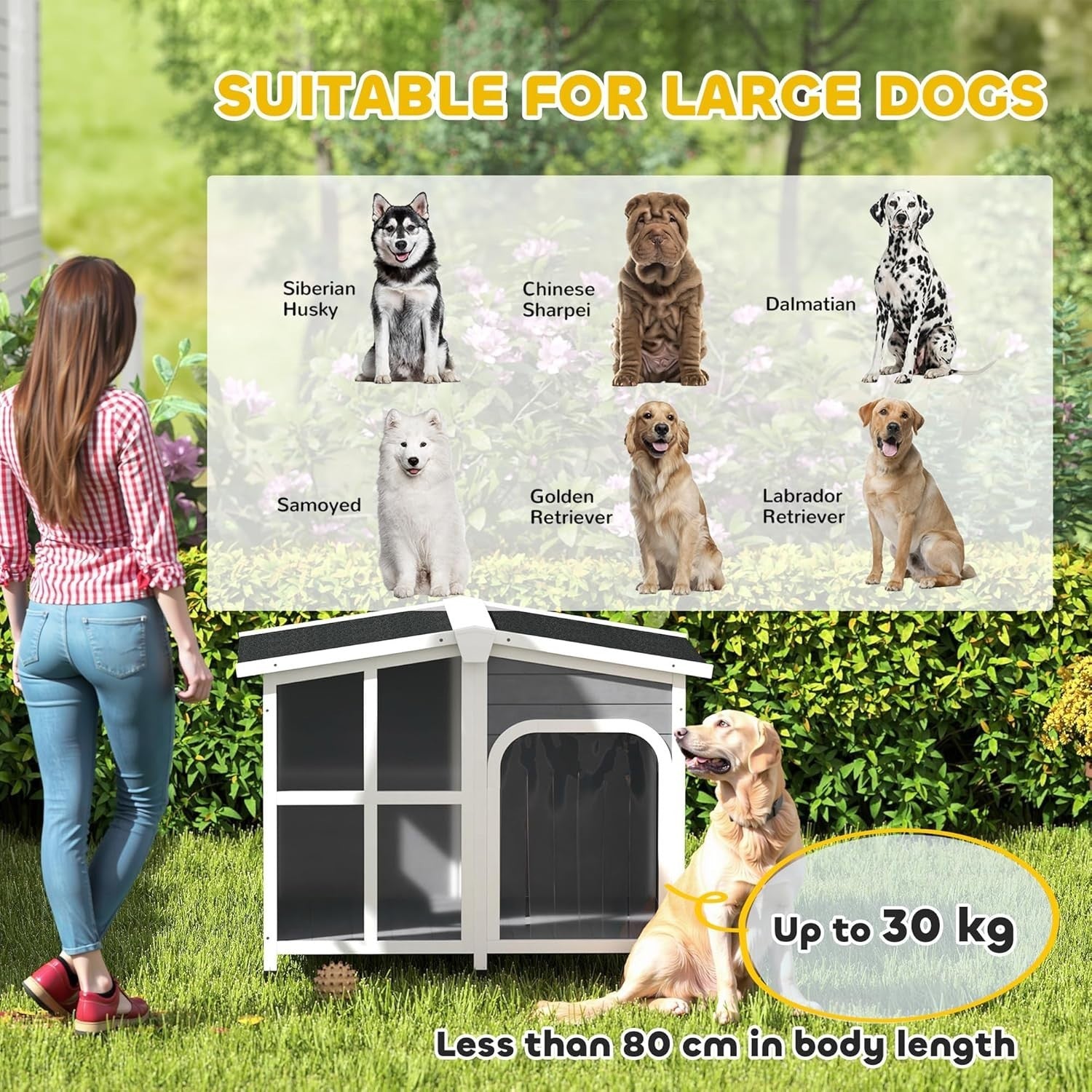 Outdoor Wooden Dog Kennel Charcoal Grey | Large Pet House with Roof & Floor