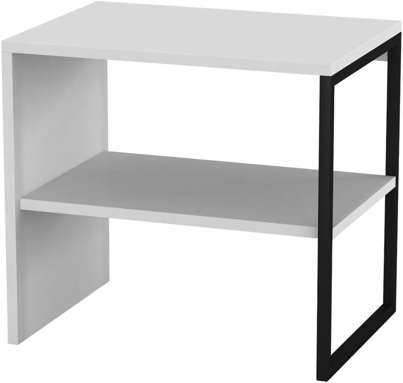 White 40cm Side Table with Open Shelf – Steel Frame, Sofa or Bedside Use