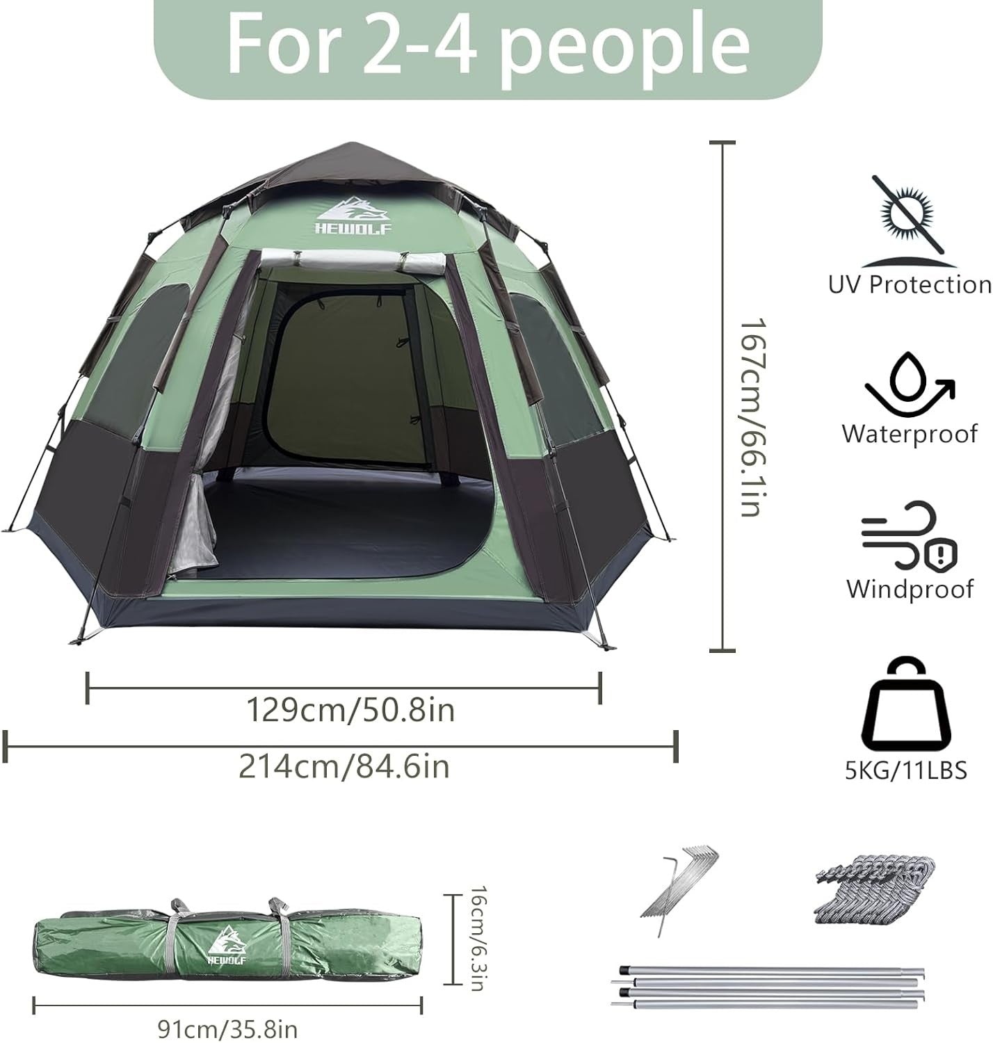 Waterproof Instant Camping Tent 2-4 Person Quick Setup Dome