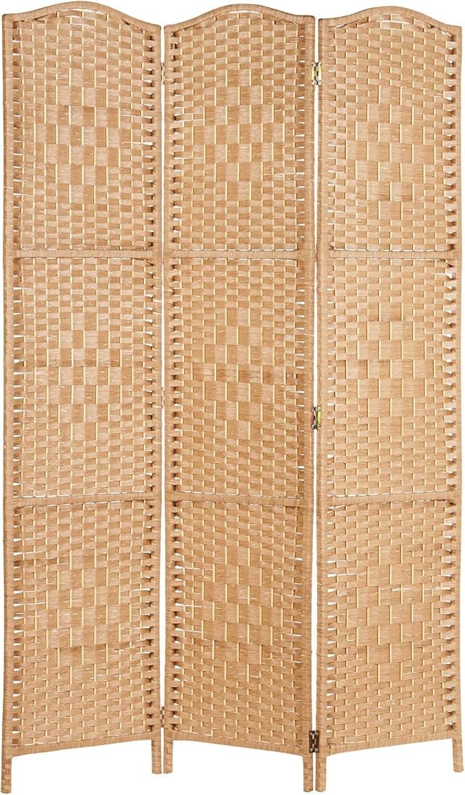 Wicker Folding Room Divider Screen 3 Panel – Natural Solid Weave Privacy Partiti