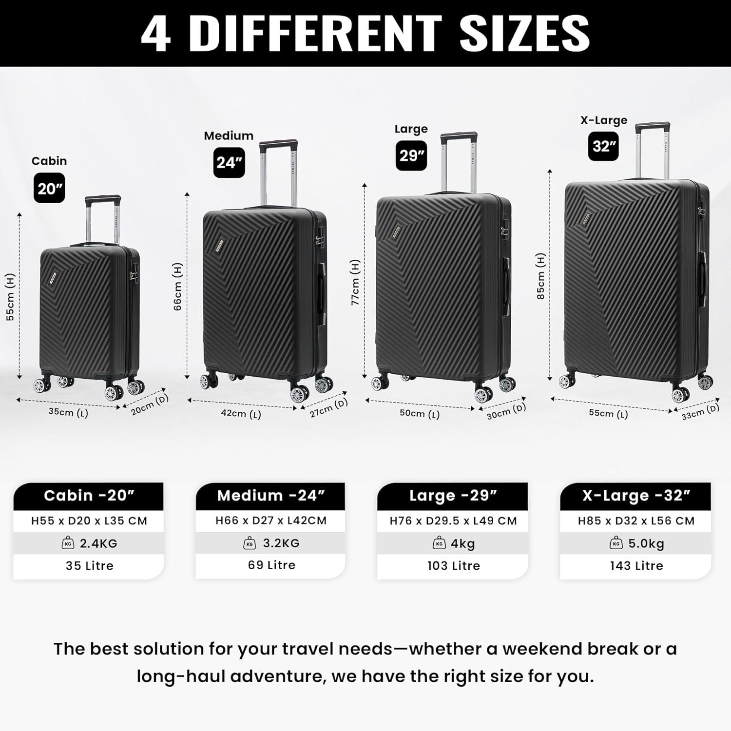 Large 29” Check-In Suitcase ABS Hard Shell 4 Wheel Spinner 100L Lock