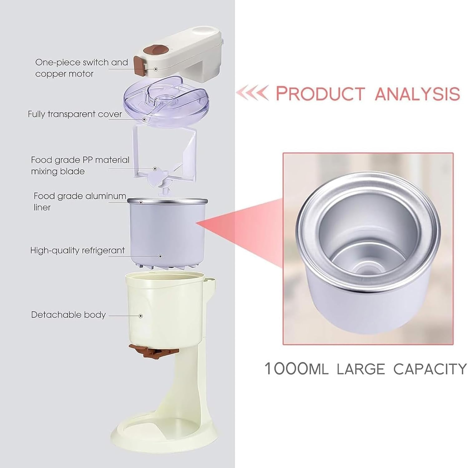 Soft Serve Ice Cream Maker Slush Machine 1L Home Dessert Countertop