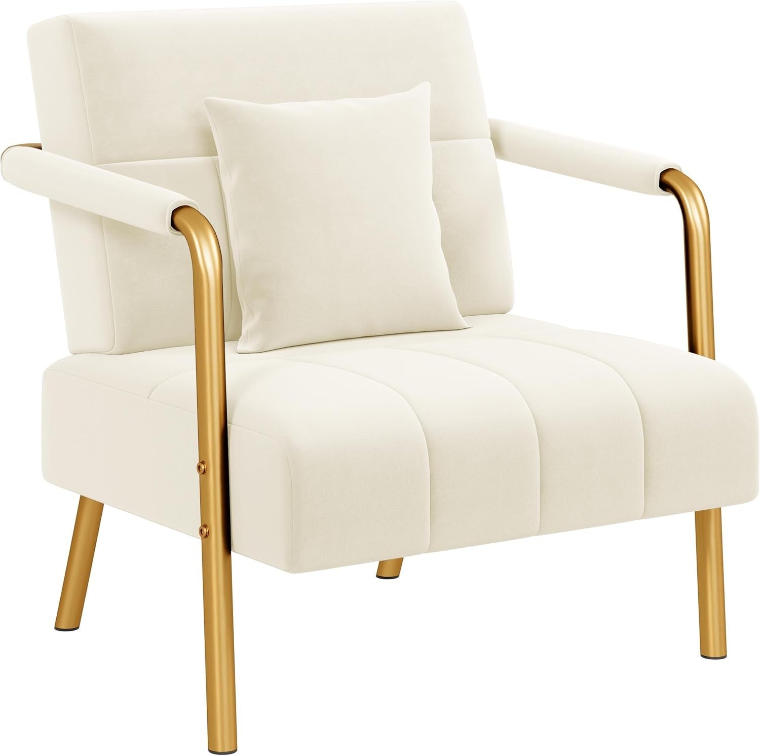 Modern Velvet Accent Armchair – Beige Upholstered Lounge Chair with Gold Legs