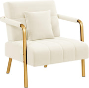 Modern Velvet Accent Armchair – Beige Upholstered Lounge Chair with Gold Legs