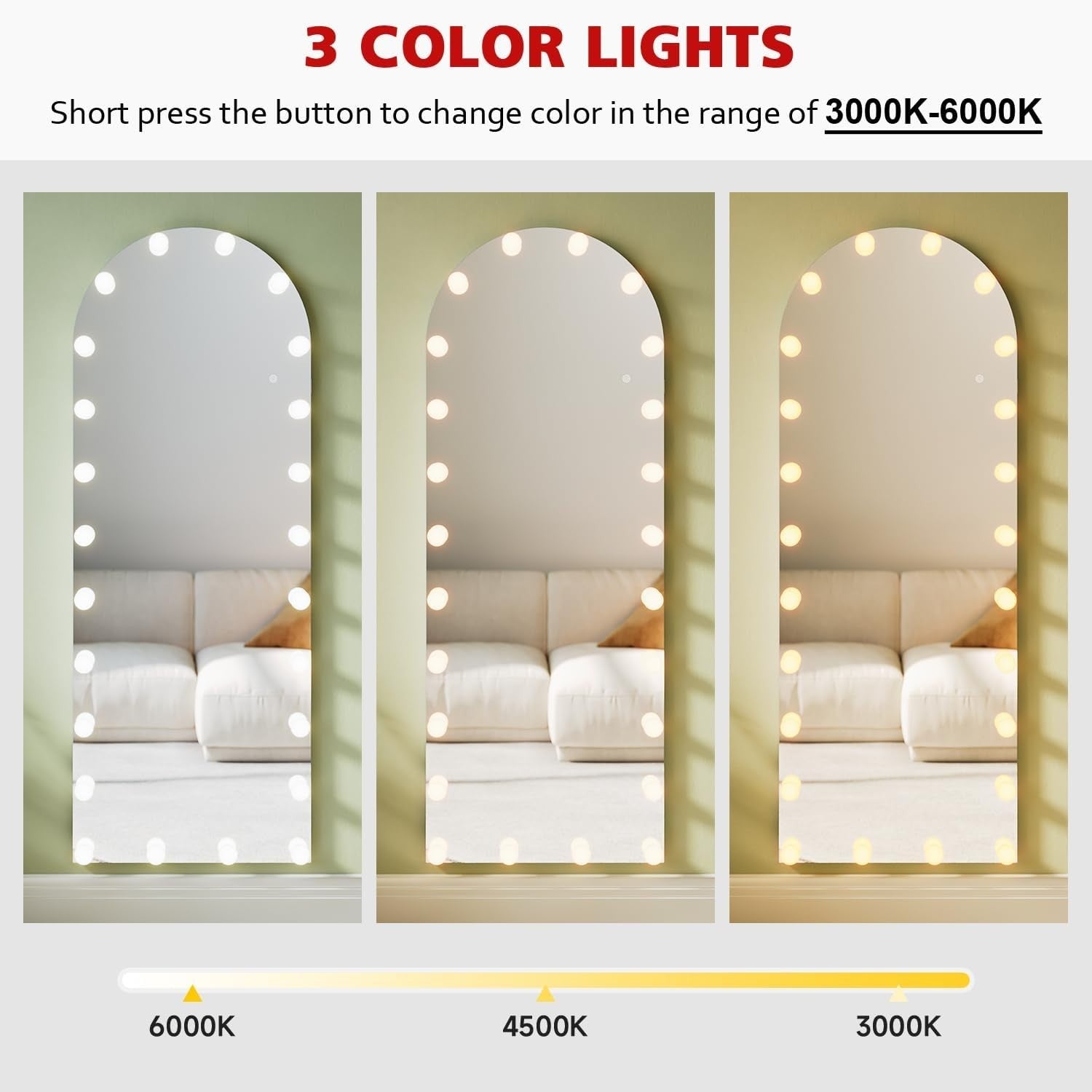 Hollywood Full Length Mirror 160x60cm with Lights & Plug – 3 Colours