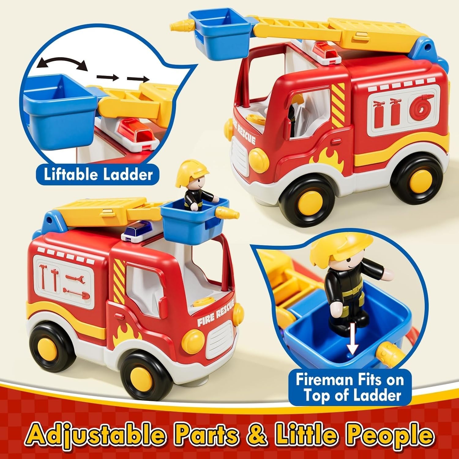 Toddler RC Police Car & Fire Truck Toy Set Lights Sounds Gift Kids 2–4