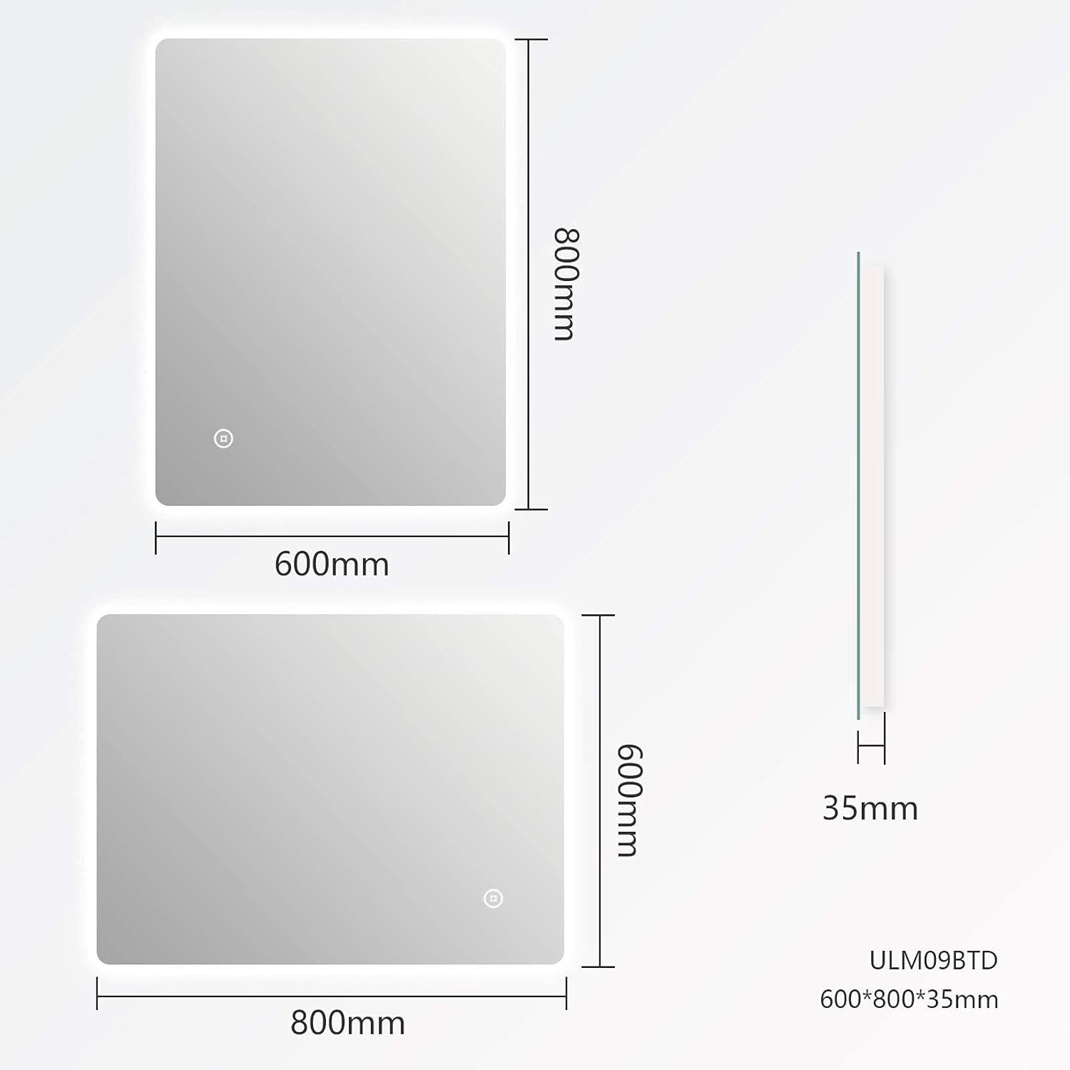 Touch Dimmable LED Backlit Bathroom Mirror 60x80cm | Anti-Fog Vanity Light