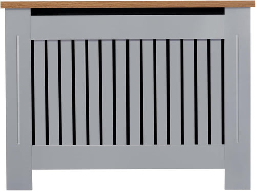 Gray Oak Radiator Cover Medium MDF Wood Cabinet Modern Vertical Slat Oak Shelf