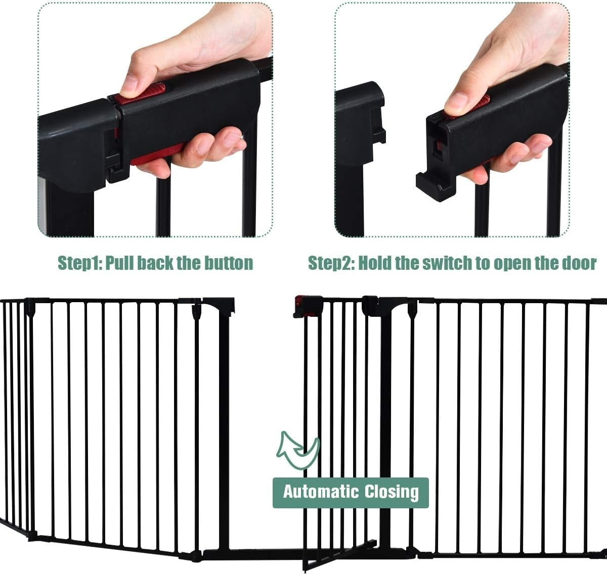 Metal Baby Safety Playpen Black Auto Close Gate Fireplace Pet Fence