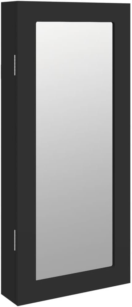 Compact Wall Mounted Jewelry Cabinet Mirror Lockable Storage Black